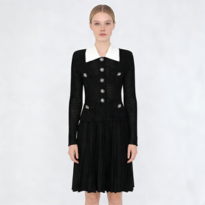 <span class=keywords><strong>Elegante</strong></span> <span class=keywords><strong>Abito</strong></span> da <span class=keywords><strong>Donna</strong></span> di Alta Qualità, Primavera 2026, Nuovo Modello a Tinta Unita, Lavorato a Maglia, Aderente, Maniche Lunghe, Linea ad A con Bottoni a Diamante - Product Image 1