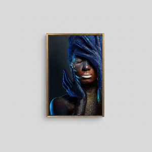 Elegant Glittering African Woman Glass Wall Art Printed Canvas,GOLD <b>FRAMED</b> CANVAS - Product Image 2