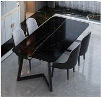 Ensemble de table à manger avec 6 chaises, or, marbre noir, style européen