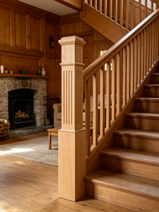 Poteau de main courante d'escalier en bois massif de style moderne, antidérapant, avec garantie de 5 ans pour usage intérieur en immeuble de bureaux - Product Image 2