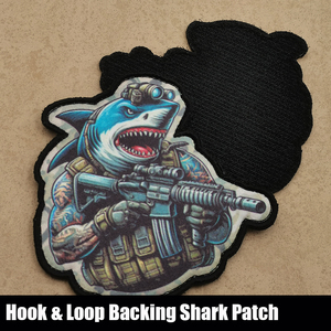 Cơ Bắp Mạnh Mẽ Cá Mập Động Vật Với Súng Chiến Thuật Ukraine Cá Mập Động Vật In Ấn Thủ Công Vá Cho Người Đàn Ông Của Ngoài Trời Áo Khoác Ba Lô Tự Làm - Product Image 2