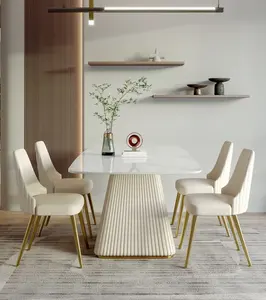 Mesa de comedor de pizarra brillante, mesa de comedor minimalista y moderna de lujo con combinación rectangular