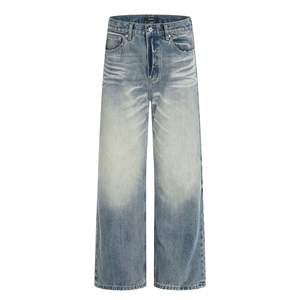 Jeans en denim rétro américain 11KN à moustaches de chat pour hommes et femmes, lavés, vintage, délavés, blancs, design ample, <span class=keywords><strong>coupe</strong></span> bootcut, empilés, pantalons longs - Product Image 6