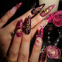Faux ongles à presser Rétro Church-Angel en acrylique, forme amande, longueur longue, personnalisables, finition brillante/mate, vernis doré, motif 3D Croix/Cœur, pour les fêtes