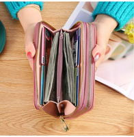 Dompet Panjang Wanita Kulit PU dengan Resleting, Dompet Genggam Kapasitas Besar, Tempat Kartu, Dompet Wanita Modis dengan Kantong Koin