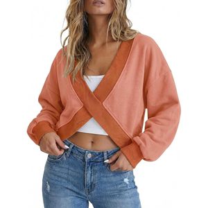 Custom Women's Reversible Wrap Sweatshirt <b>Long</b> <b>Sleeve</b> <b>Crop</b> <b>Top</b> Athletic Wear Y2K Fall Winter Outfit - Product Image 1