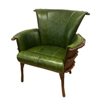 Fauteuil d'appoint vintage en bois massif courbé avec revêtement en cuir pleine fleur, chaise longue individuelle rétro pour bureau