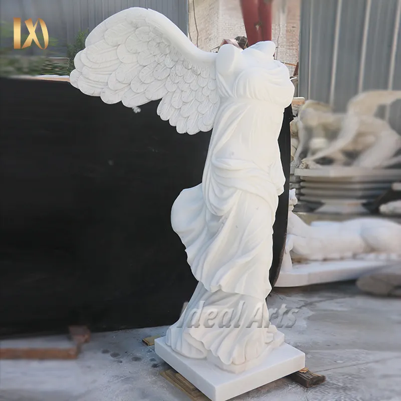Western Life Size Famous Outdoor Garden Decoration Polished White Winged Victory Marble Angel Statue