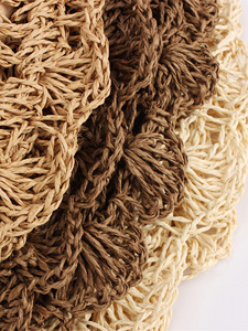 Sac de plage pour femme en corde de papier tressée, fait main au crochet, à épaule simple, avec deux fleurs, fermeture éclair en polyester, Tanjing - Product Image 4