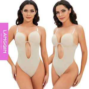 LANGQIN Women's Thin Shapewear Deep V-Neck Bodysuit with Strap Sexy Plunge Shaper Backless Bra Breathable Full Body Shaper - Product Image 1
