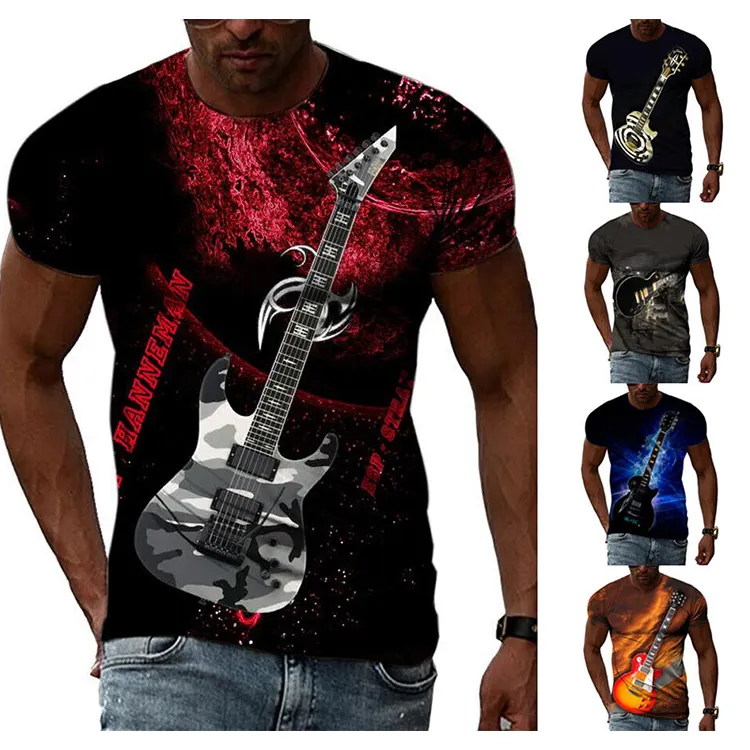 Livraison gratuite de gros guitare musique inspiré T-Shirt à manches courtes hommes femmes Streetwear O-cou T-Shirt Casual Tees Tops