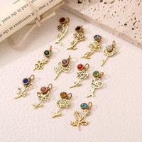 Romantique 12 mois fleur pierre de naissance breloques en acier inoxydable Iris Rose Snowdrop pendentifs pour la fabrication de bijoux résultats accessoires