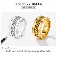 Breiter Edelstahl-Zirkonring mit geflochtenem Mittelteil und 14K Gold-Vakuumbeschichtung, 9g Statement-Ring
