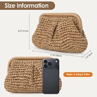 Tas Selempang Jerami untuk Wanita, Tas Anyaman Bentuk Bulat, Rantai Lepas Pasang, Tas Pantai, Tas Bahu, Tas Tangan, Buatan Cina