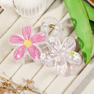 กิ๊บติดผมรูปดอกไม้ห้ากลีบพิมพ์ลายสำหรับผู้หญิง กิ๊บหนีบผมพลาสติกใสแบบสร้างสรรค์ ขายส่ง - Product Image 5