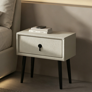NKOL Modern Solid Wood Nightstand with <b>Single</b> Drawer Cream Design Bedroom Storage Furniture - Product Image 2