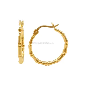 Boucles d'oreilles en bambou en or pur 18K, magnifiques créoles en or AU750 pour femmes, bijoux fins, nouvel arrivage