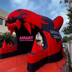 Túnel de mascota inflable de Color rojo para deportes Personalizar Túnel de cabeza de oso inflable para juegos de fútbol