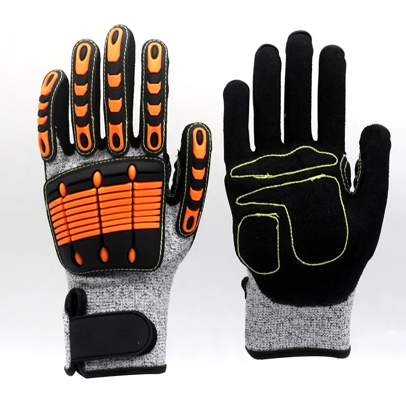 Touchscreen Sandy Nitrile Coated Oilfield level 5 Cut Resistant Anti Vibration Shock TPR Impact Safety Protection Mechanic Glove