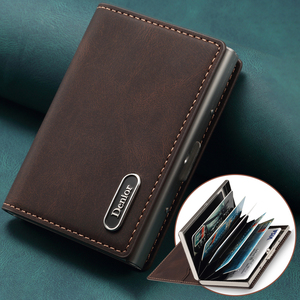 Luxe Faux Cuir Fente Pour <span class=keywords><strong>Carte</strong></span> Portefeuille Aimant Organe Style Boîte À Cartes En Appuyant Sur Le Bouton Éjecte Automatiquement La <span class=keywords><strong>Carte</strong></span> - Product Image 1