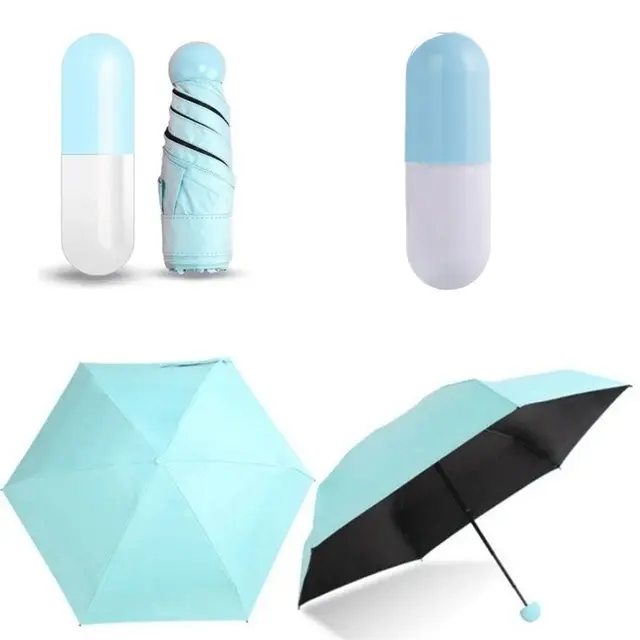 DD762 Mini 5 Lần Biểu Tượng Tùy Chỉnh Chống UV Pill Đen Tráng Ô Mưa Pocket Có Thể Gập Lại Ô Dù Của Nhãn Hiệu Capsule Ô