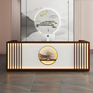 Comptoir de réception en acrylique de luxe, design incurvé, lumière LED bleue, comptoir moderne pour bureau, hall d'hôtel, salon de beauté - Product Image 2