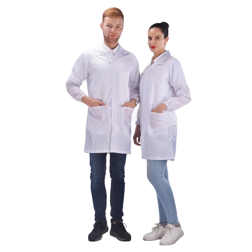 Özelleştirilmiş elektronik ESD güvenli giyim fabrika temiz oda kıyafeti ESD laboratuvar önlüğü önlük örgü