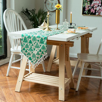 Chemin de table en coton et lin tissé de luxe doré avec motif sapins de Noël pour décorations de fête de Noël et de mariage