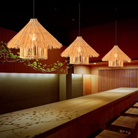 Lustre en rotin japonais, chapeau de paille, coquillage, nid d'oiseau, rétro, salle à manger, séjour, restaurant, fondue