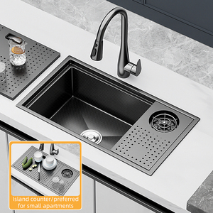 Lavello da Bar MOSHE in Acciaio Inox Nascosto con Copertura e Rubinetto, Nero Nano, Fatto a Mano, Vasca Singola, Design Tedesco, per Uso su Isola o Bancone Bar - Product Image 4