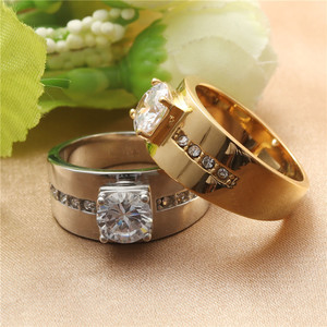 Fashionable Titanium Steel Diamond <b>Ring</b> Round Brilliant Cut Women's Wedding Jewelry Gold Color 211007 - Product Image 4
