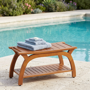 Banc de douche en teck massif avec étagère inférieure, siège de spa pour salle de bain, fabricant, fournisseur, exportateur d'Indonésie - Product Image 2