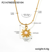 G4779 Collier Pendentif Tendance Grande Perle Coquillage en Acier Inoxydable Plaqué Or 18K, Colliers Fleur de Soleil pour Femme, Vente en Gros