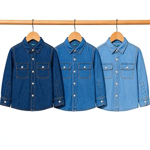 Chemises en jean pour enfants, teintes en pièce, 240 GSM, style décontracté chic, manches longues, variétés de couleurs bleues, pour garçons et filles, lot de vêtements - Product Image 1