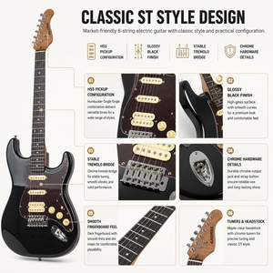 <span class=keywords><strong>Guitare</strong></span> électrique style ST brillante avec micros HSS, touche en palissandre et pont vibrato stable pour la <span class=keywords><strong>vente</strong></span> en gros aux magasins de musique - Product Image 6