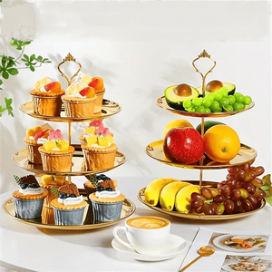 Ensemble de 2 plateaux à fruits en acier inoxydable à trois niveaux, style coréen, pour présentation de desserts, buffet, banquet, usage domestique quotidien - Product Image 3