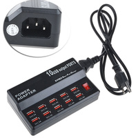 Chargeur USB multi-ports Fu Haoxuan 10 ports 60W 100-240V en ABS ignifuge pour téléphones portables et ordinateurs portables, compatible Digi