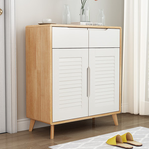Solid Wood Shoe Cabinet Nordic Style Dustproof Entryway <b>Storage</b> Cabinet For Home Use - Product Image 2