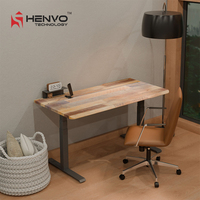 Bureau assis-debout ergonomique et contemporain Henvo, extensible, en acier, avec surface de travail spacieuse, montage facile, mémoire de hauteur et rappel de position assise