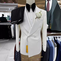 Nieuw Heren Formeel Dubbelgeknoopt Effen Kleur Bruidspak Mode 2-delig Kantoorpak Shawl Lapel Slim Fit Pakjas met Broek