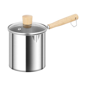 Friteuse en acier inoxydable avec couvercle en verre et poignée en bois, pot polyvalent pour la cuisson de soupes, lait, poulet, frites - Product Image 3