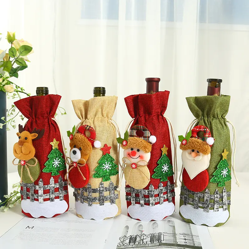 Merry Christmas Cartoon Decorations, Suppliers Wine Botton Gift Christmas Bottle Holder/