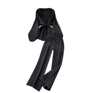 Kadınlar İçin Sonbahar Temelleri 2 Parça Takım Tunik Bandaj Bluz Ve Yüksek Bel Örme Takım Toptan Giyim - Product Image 5