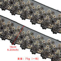 Bordure en dentelle de luxe brodée de perles et de sequins noirs pour manches d'Abaya, robe Kofta, ourlet et embellissement décoratif
