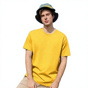 เสื้อยืดคอกลมแขนสั้นสีเหลืองสำหรับผู้ชาย ผ้าฝ้าย ทรงปกติ สวมใส่สบาย สีพื้น ผ้าเจอร์ซีย์ถัก ย้อมสีเรียบ - Product Image 1