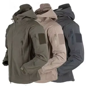 Men's Zipper Soft Shell Windbreaker Tactical Waterproof Jackets Plus Size Men Hooded Coat Camouflage Bomber Fleece Jumper Jacket