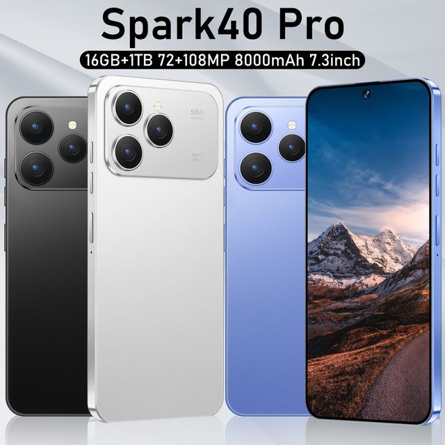 New Design Spark 40 5G Smartphone 16G+1TB Storage Fast Charging HD Screen Decacore CPU Multi-language 108MP Discounted Price