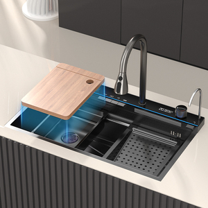 Chất lượng cao Hot Bán thác nước bồn rửa nhà bếp thực tế lớn duy nhất bồn rửa, 304 thép không gỉ, 4-tốc độ Pull-out vòi nước - Product Image 3