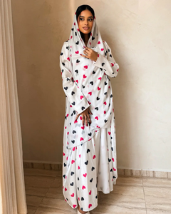 ชุดอาบายะห์มุสลิมแบบเรียบร้อย ผ้าชีฟองระบายอากาศ พิมพ์ลายหัวใจ ดีไซน์หรูหราสไตล์ดูไบ สำหรับเทศกาลอีดมูบารัค ยี่ห้อ LEDUO - Product Image 3