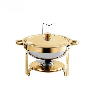 Equipo de Buffet Comercial para Bodas y Hoteles, Recipiente para Calentar Comida de Acero Inoxidable de 5L, <span class=keywords><strong>Dorado</strong></span>, con Calentamiento a Combustible, Larga Duración - Product Image 1